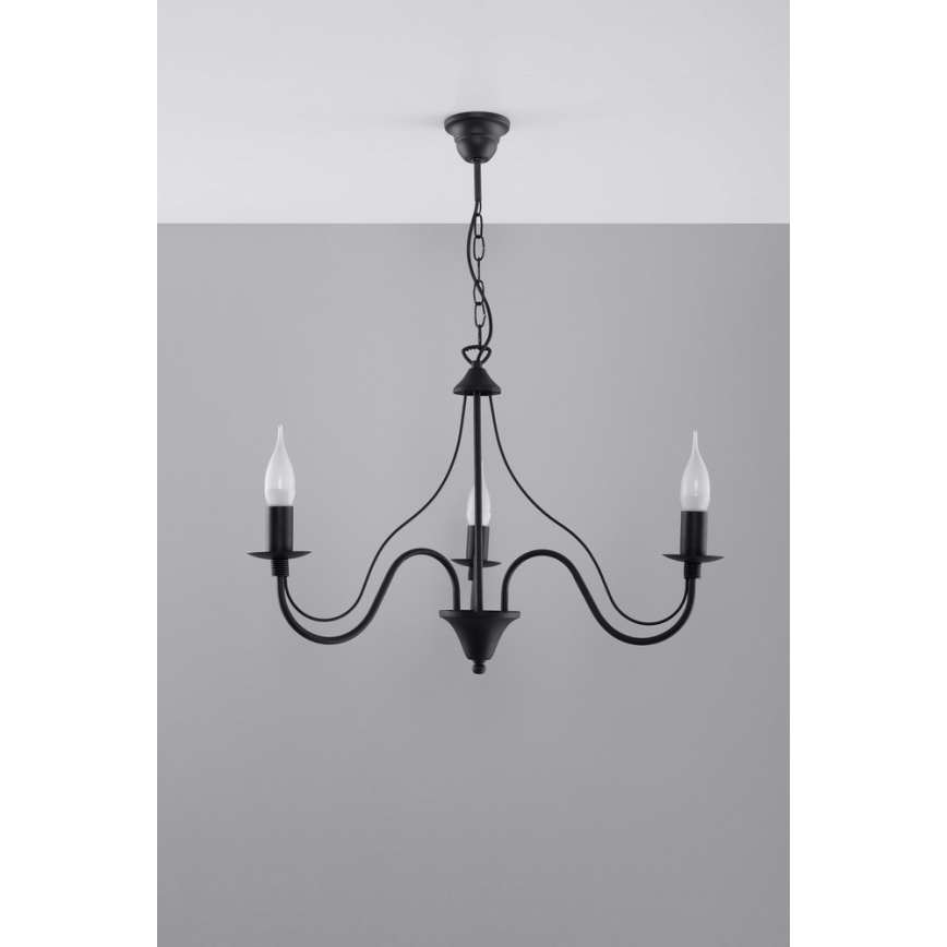 Lampadario a sospensione con catena MINERWA 3 3xE14/40W/230V nero
