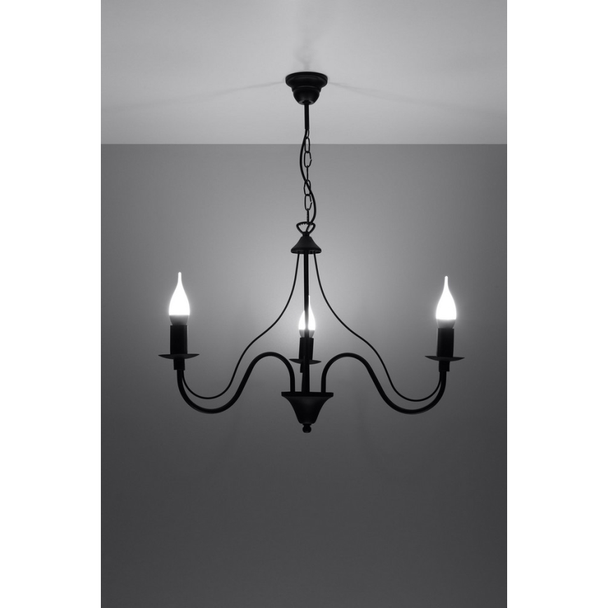 Lampadario a sospensione con catena MINERWA 3 3xE14/40W/230V nero