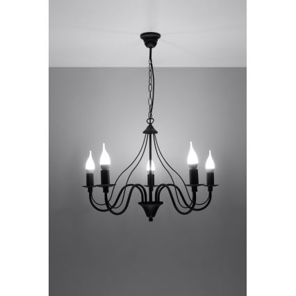 Lampadario a sospensione con catena MINERWA 5 5xE14/40W/230V nero