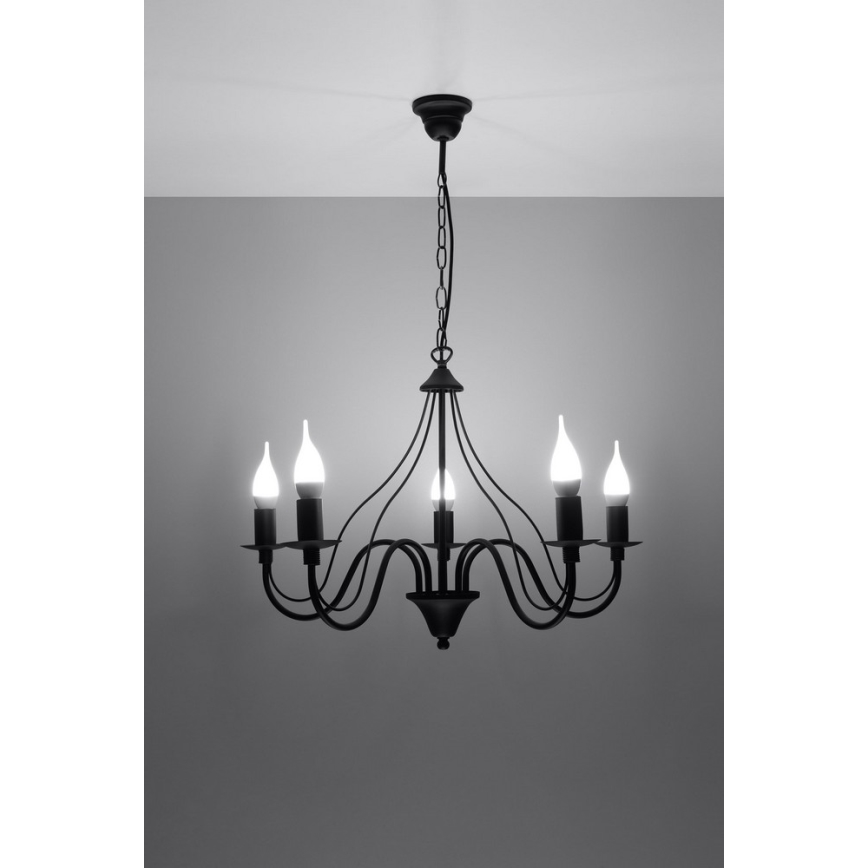 Lampadario a sospensione con catena MINERWA 5 5xE14/40W/230V nero