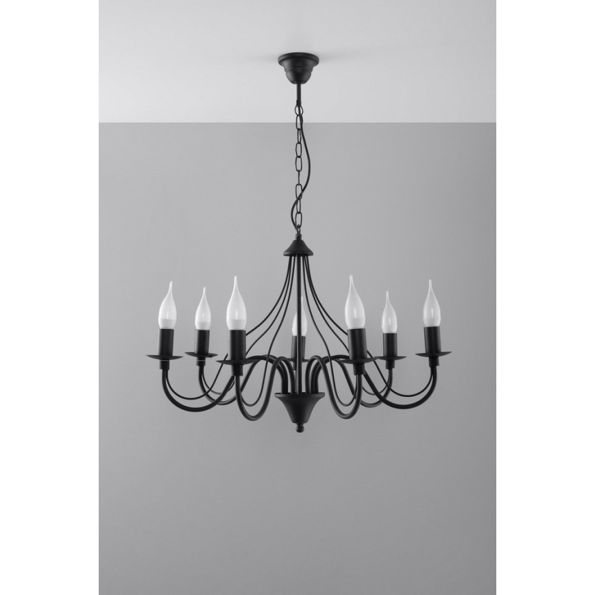 Lampadario a sospensione con catena MINERWA 7 7xE14/40W/230V nero