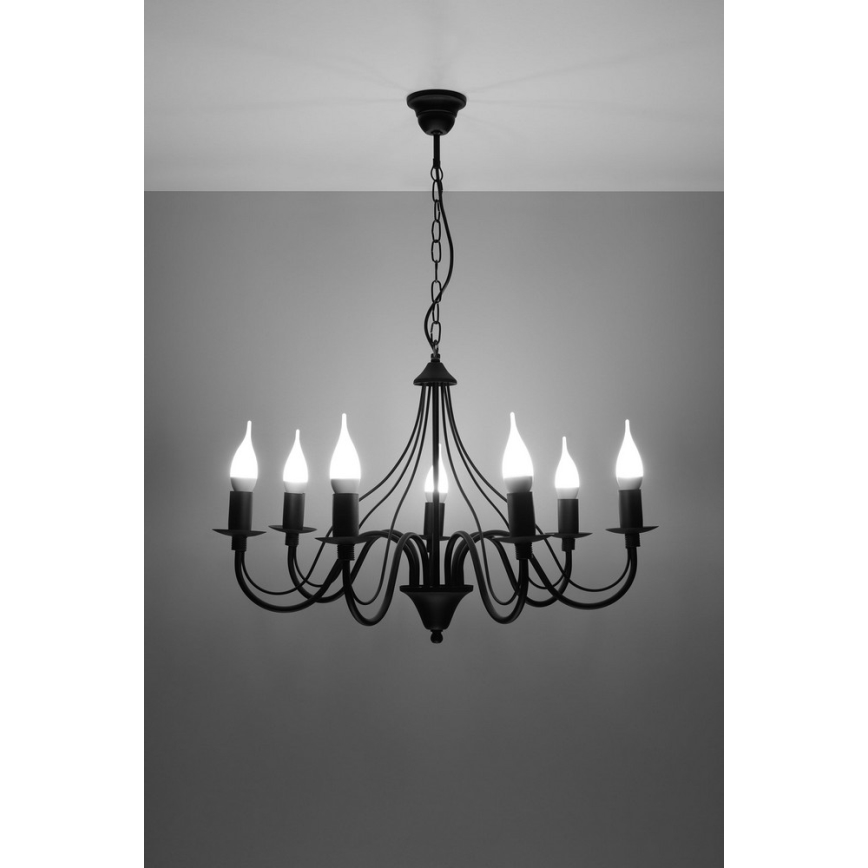 Lampadario a sospensione con catena MINERWA 7 7xE14/40W/230V nero