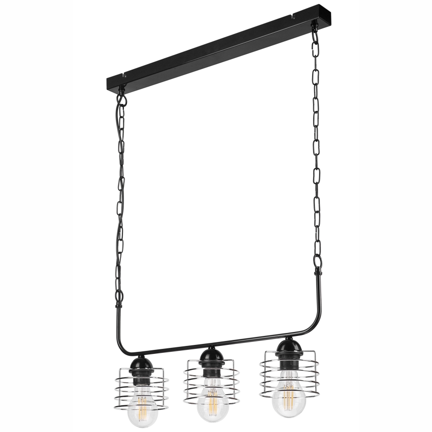 Lampadario a sospensione con catena MORGAN 3xE27/60W/230V nero/cromo