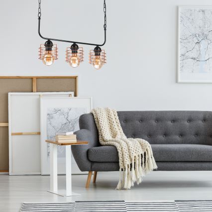 Lampadario a sospensione con catena MORGAN 3xE27/60W/230V nero/rame