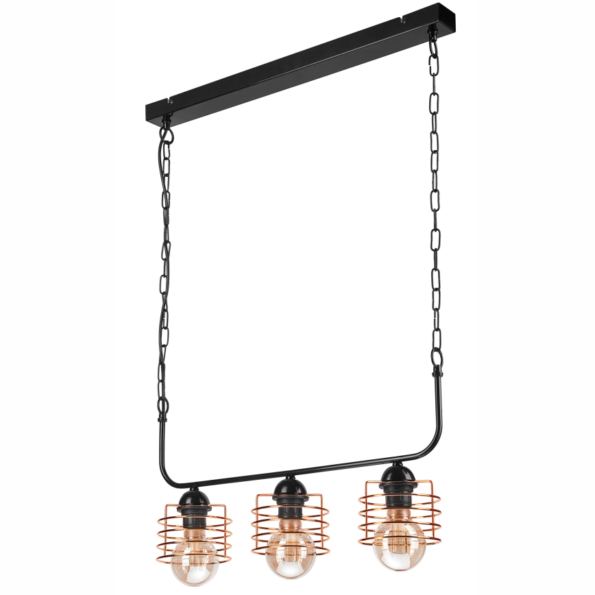 Lampadario a sospensione con catena MORGAN 3xE27/60W/230V nero/rame