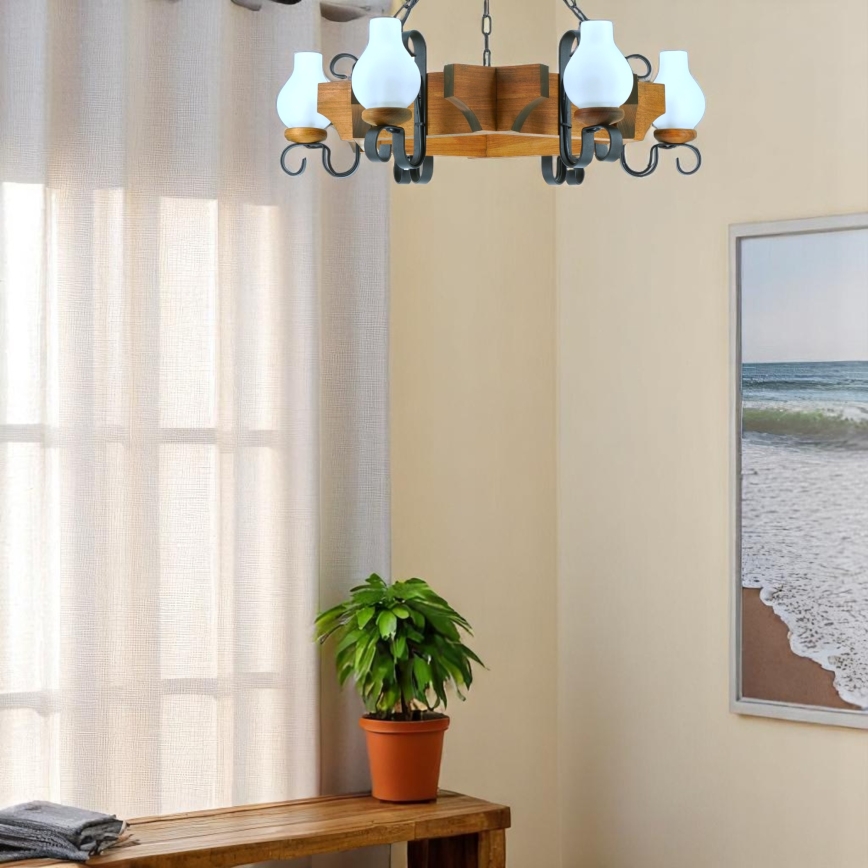Lampadario a sospensione con catena QUEEN 6xE14/40W/230V faggio