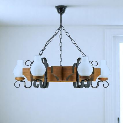 Lampadario a sospensione con catena QUEEN 6xE14/40W/230V faggio