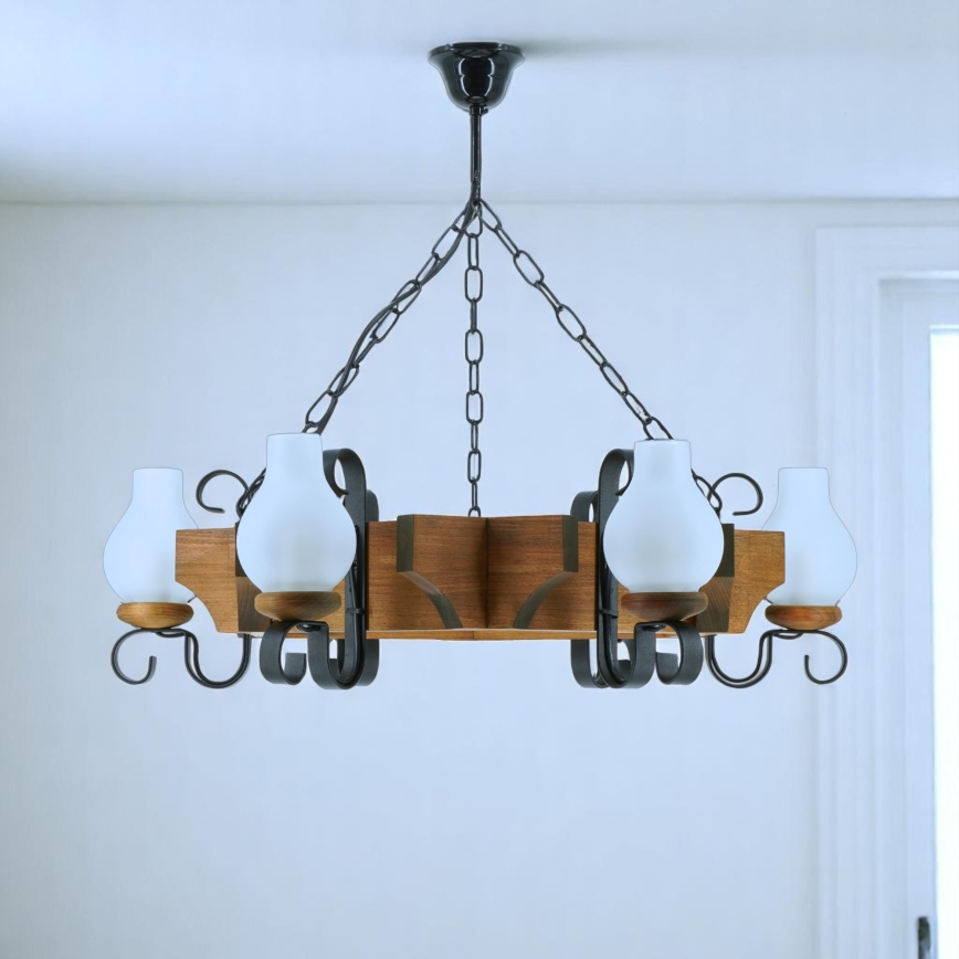 Lampadario a sospensione con catena QUEEN 6xE14/40W/230V faggio