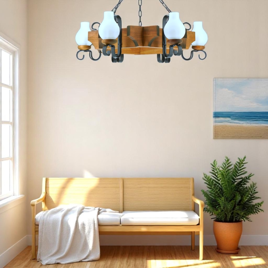 Lampadario a sospensione con catena QUEEN 6xE14/40W/230V faggio