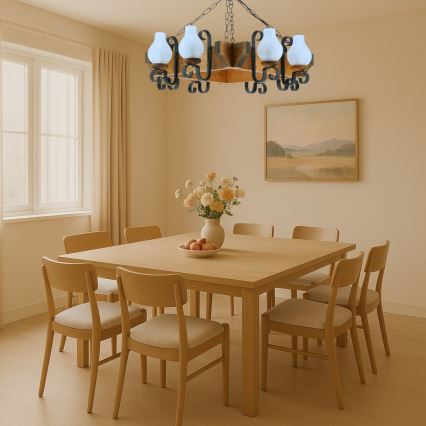 Lampadario a sospensione con catena QUEEN 8xE14/40W/230V faggio
