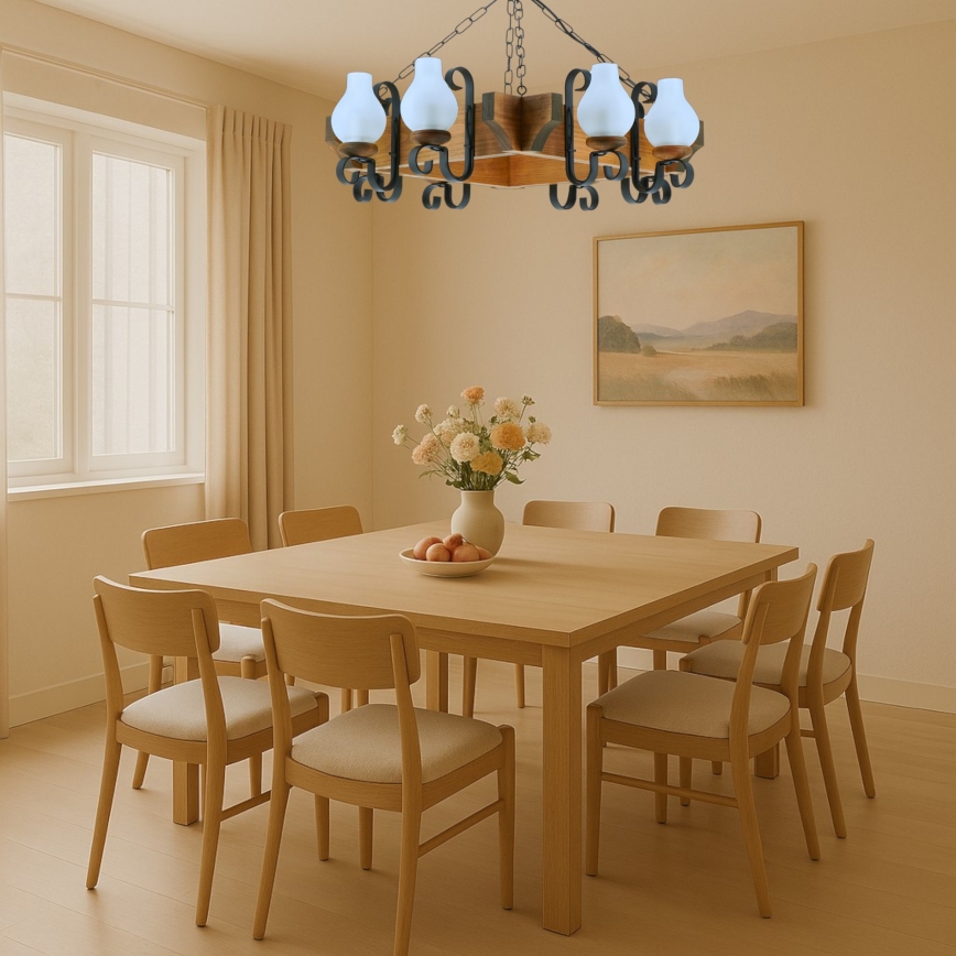 Lampadario a sospensione con catena QUEEN 8xE14/40W/230V faggio