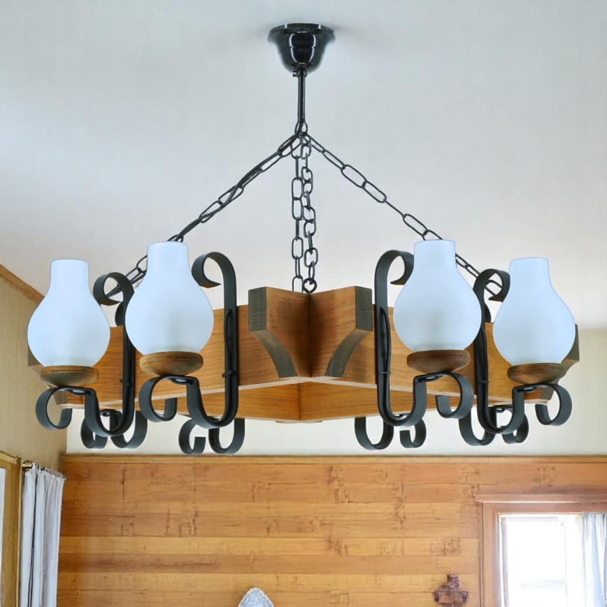 Lampadario a sospensione con catena QUEEN 8xE14/40W/230V faggio