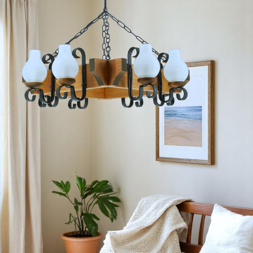 Lampadario a sospensione con catena QUEEN 8xE14/40W/230V faggio