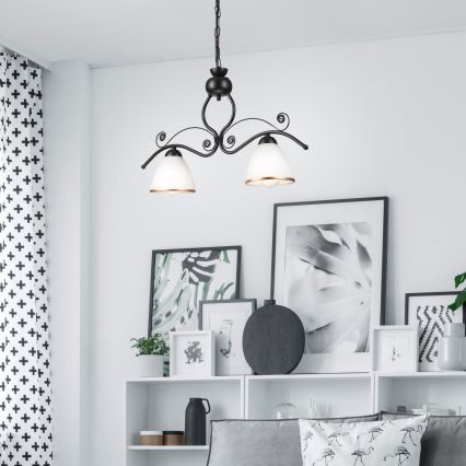 Lampadario a sospensione con catena RETRO 2xE27/60W/230V nero