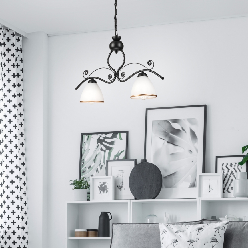 Lampadario a sospensione con catena RETRO 2xE27/60W/230V nero