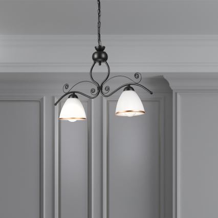 Lampadario a sospensione con catena RETRO 2xE27/60W/230V nero