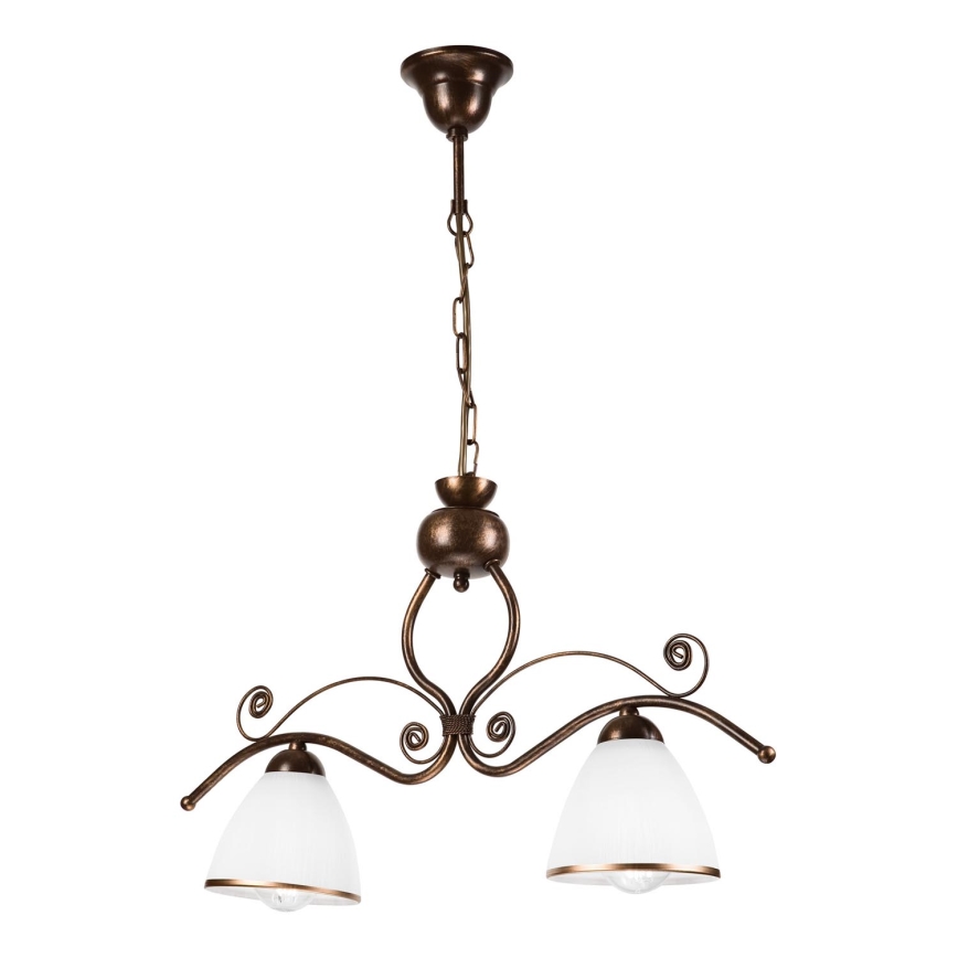 Lampadario a sospensione con catena RETRO 2xE27/60W/230V rame/patina