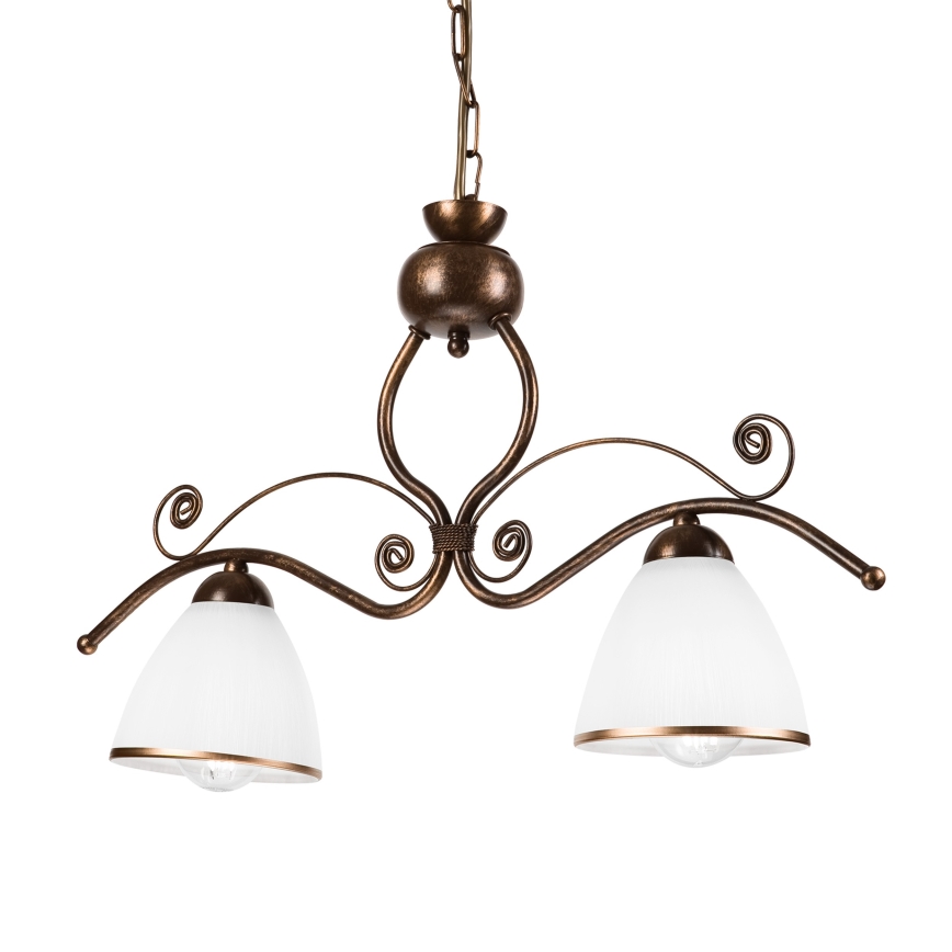 Lampadario a sospensione con catena RETRO 2xE27/60W/230V rame/patina