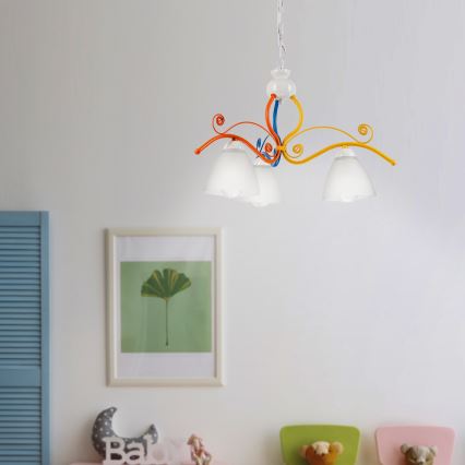 Lampadario a sospensione con catena RETRO 3xE27/60W/230V bianco/colorato