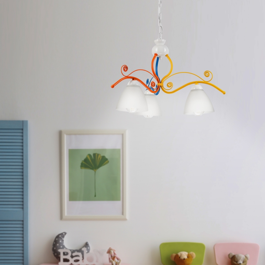 Lampadario a sospensione con catena RETRO 3xE27/60W/230V bianco/colorato