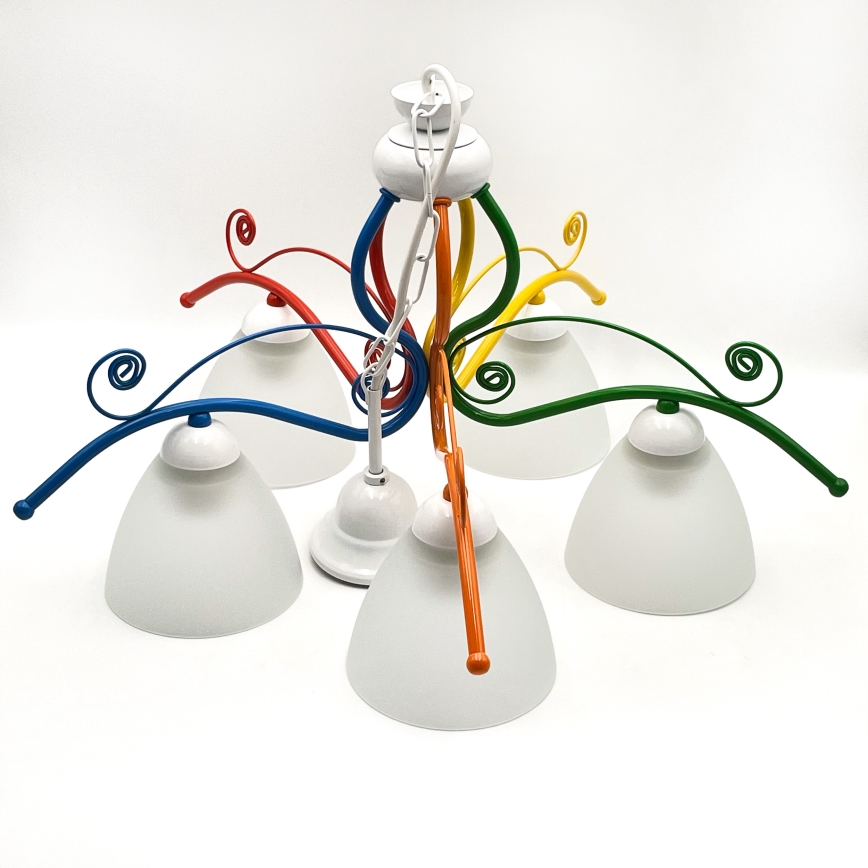 Lampadario a sospensione con catena RETRO 5xE27/60W/230V bianco/colorato