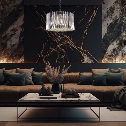 Lampadario a sospensione con catena RITZ 12xE14/40W/230V diametro 54 cm cromo lucido