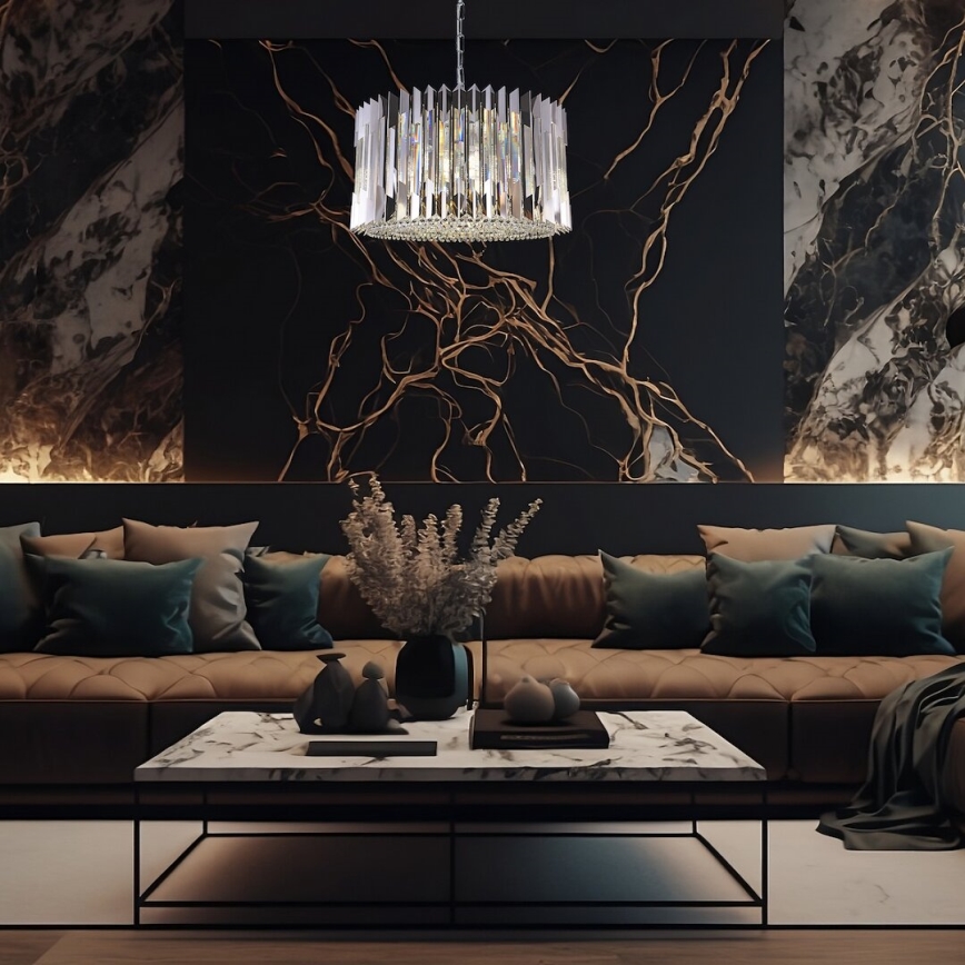 Lampadario a sospensione con catena RITZ 12xE14/40W/230V diametro 54 cm cromo lucido