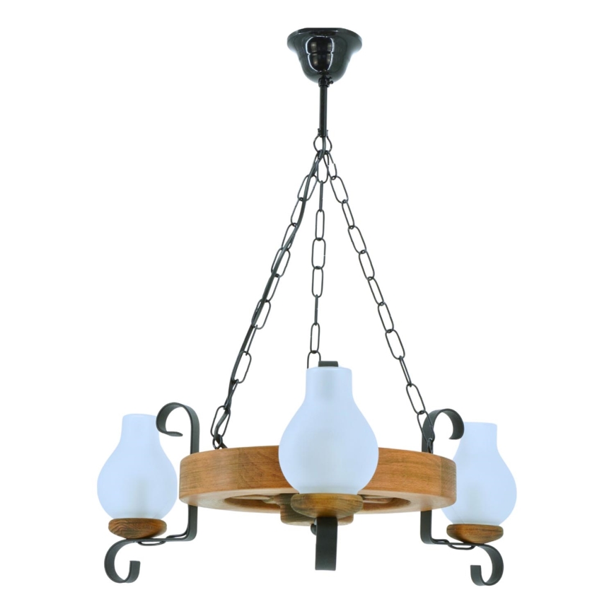 Lampadario a sospensione con catena ROATA 3xE14/40W/230V faggio