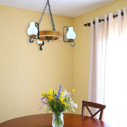 Lampadario a sospensione con catena ROATA 3xE14/40W/230V faggio