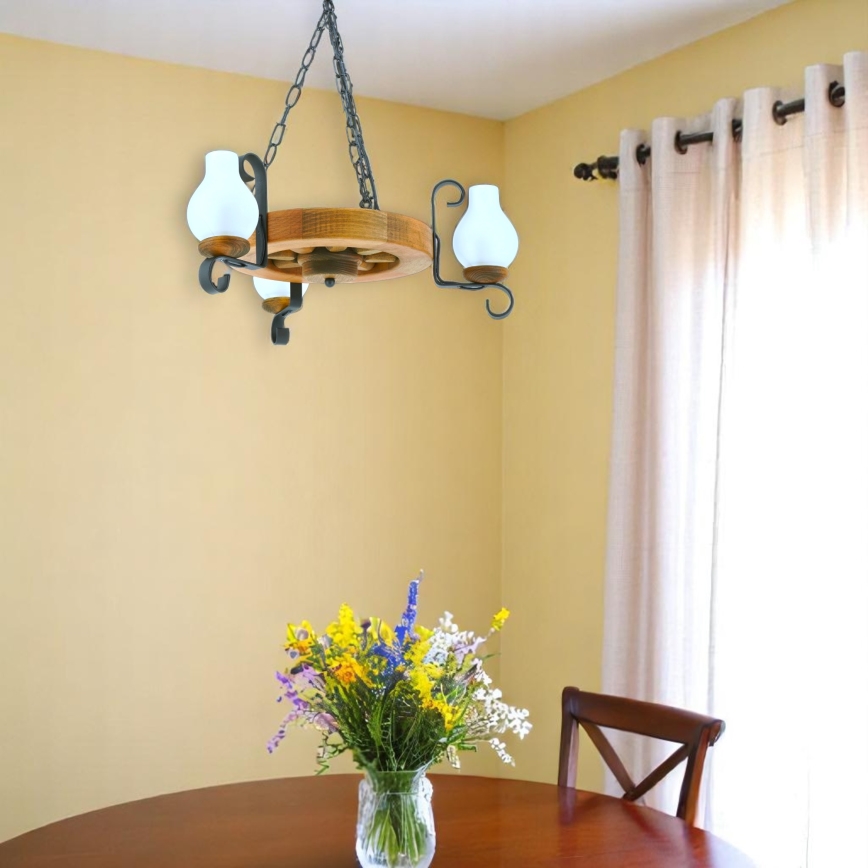 Lampadario a sospensione con catena ROATA 3xE14/40W/230V faggio