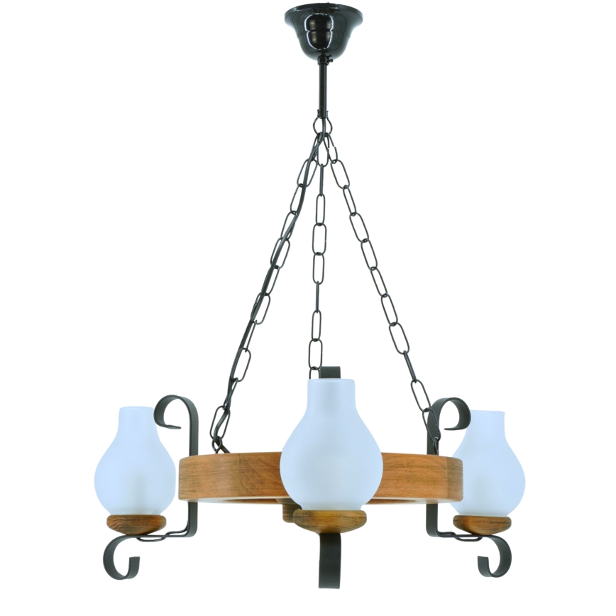 Lampadario a sospensione con catena ROATA 3xE14/40W/230V faggio