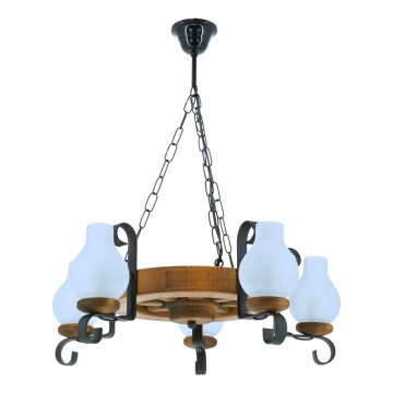 Lampadario a sospensione con catena ROATA 5xE14/40W/230V diametro 30 cm faggio