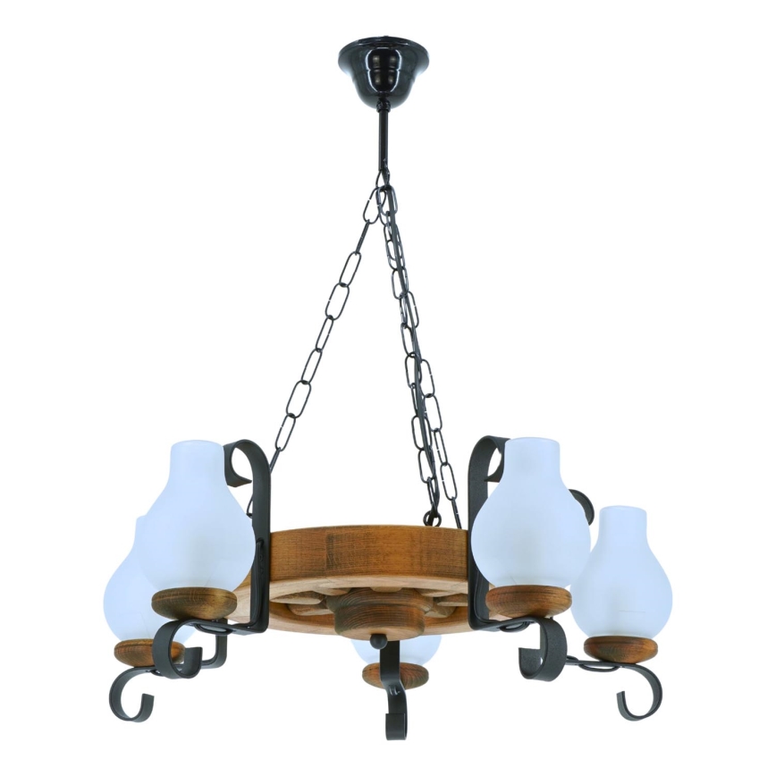 Lampadario a sospensione con catena ROATA 5xE14/40W/230V diametro 30 cm faggio