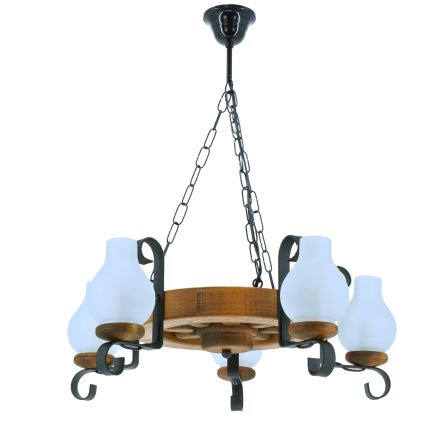 Lampadario a sospensione con catena ROATA 5xE14/40W/230V diametro 30 cm faggio