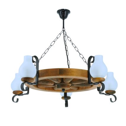 Lampadario a sospensione con catena ROATA 5xE14/40W/230V diametro 70 cm faggio