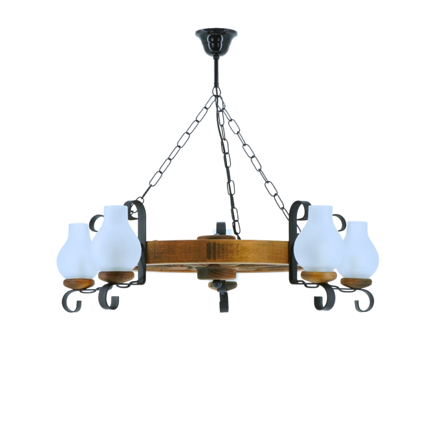 Lampadario a sospensione con catena ROATA 5xE14/40W/230V diametro 70 cm faggio