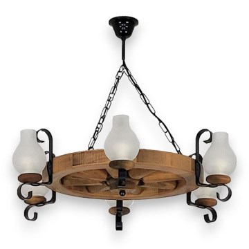 Lampadario a sospensione con catena ROATA 6xE14/40W/230V diametro 70 cm faggio