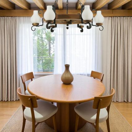 Lampadario a sospensione con catena ROATA 6xE14/40W/230V diametro 70 cm faggio