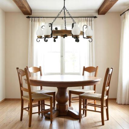 Lampadario a sospensione con catena ROATA 6xE14/40W/230V diametro 70 cm faggio