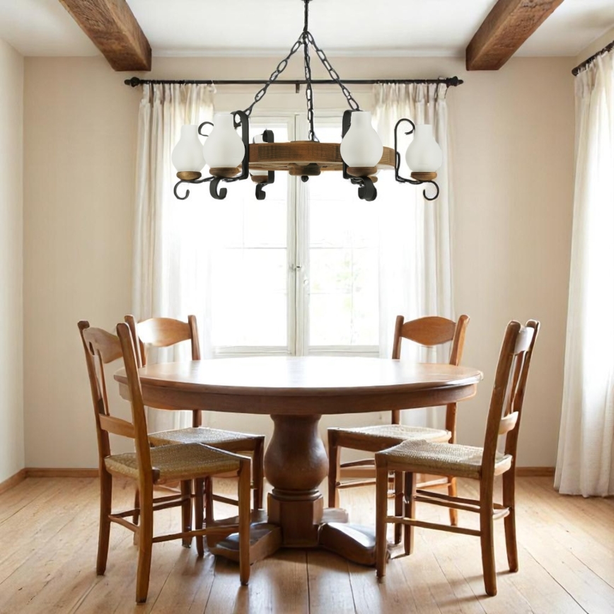 Lampadario a sospensione con catena ROATA 6xE14/40W/230V diametro 70 cm faggio