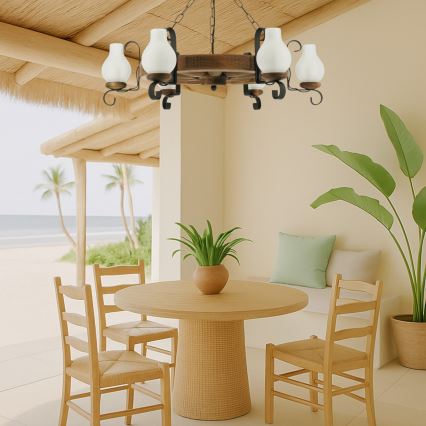 Lampadario a sospensione con catena ROATA 6xE14/40W/230V diametro 70 cm faggio