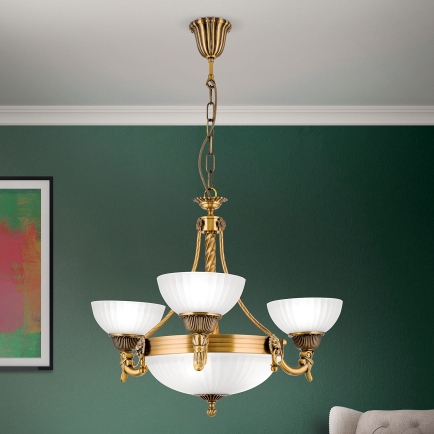 Lampadario a sospensione con catena ROCCA 6xE27/60W/230V diametro 64 cm bronzo/bianco