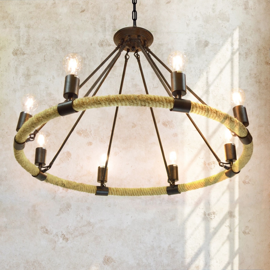 Lampadario a sospensione con catena ROPE ARTHUR 8xE27/20W/230V