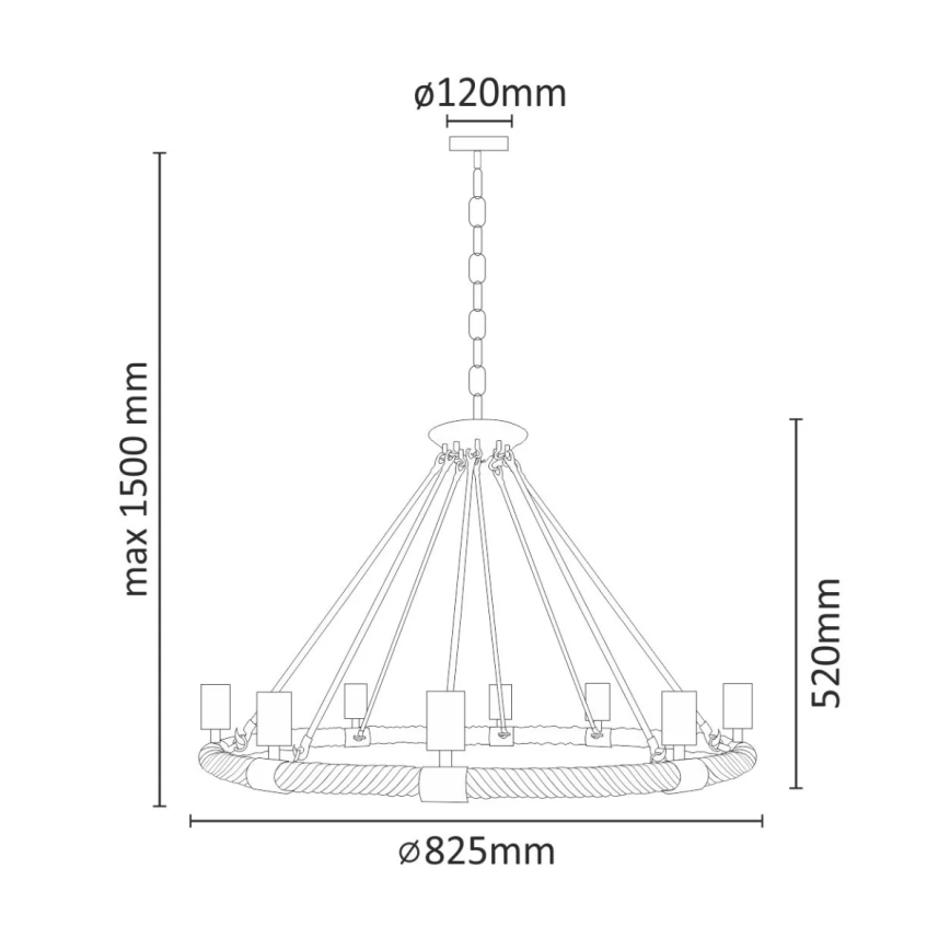 Lampadario a sospensione con catena ROPE ARTHUR 8xE27/20W/230V