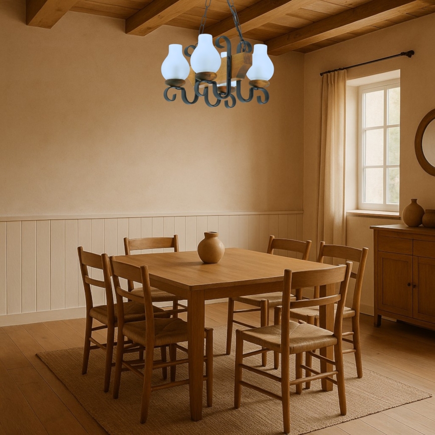 Lampadario a sospensione con catena VELA 4xE14/40W/230V faggio - FSC certificato