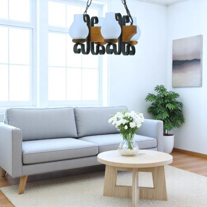 Lampadario a sospensione con catena VELA 4xE14/40W/230V faggio - FSC certificato