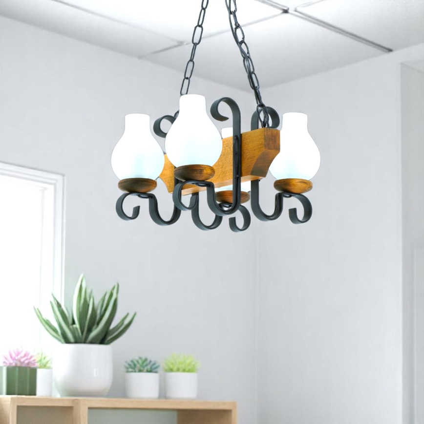 Lampadario a sospensione con catena VELA 4xE14/40W/230V faggio - FSC certificato