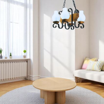 Lampadario a sospensione con catena VELA 4xE14/40W/230V faggio - FSC certificato