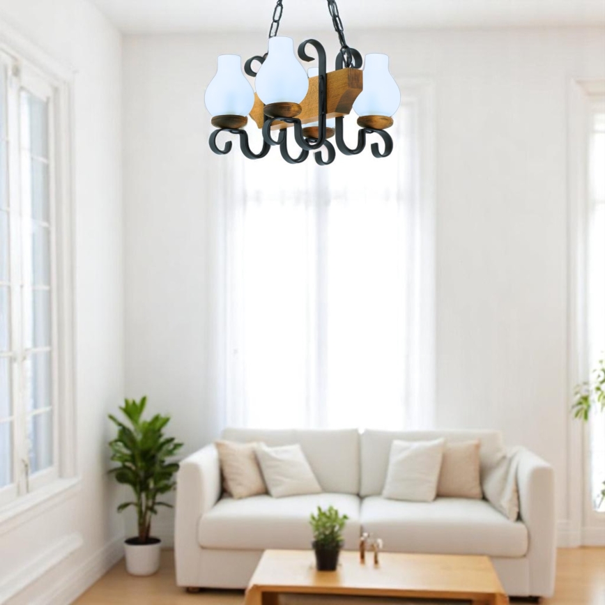 Lampadario a sospensione con catena VELA 4xE14/40W/230V faggio - FSC certificato