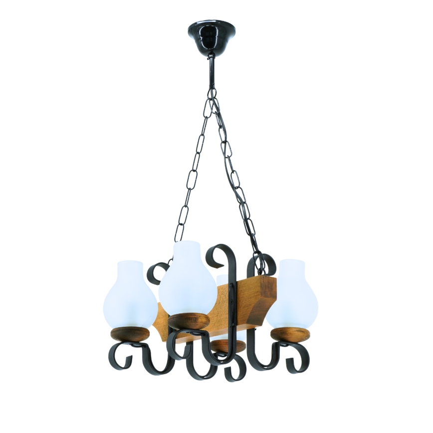 Lampadario a sospensione con catena VELA 4xE14/40W/230V faggio - FSC certificato
